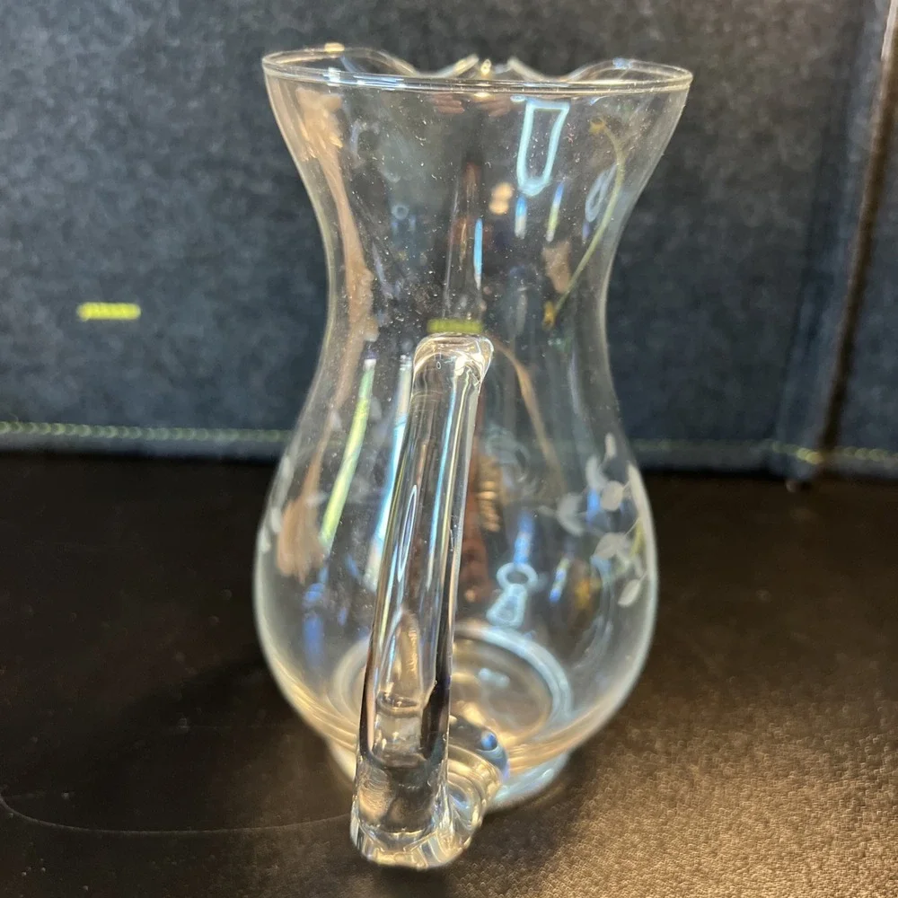 Vintage Princess House Heritage Glass Pitcher Flowers‎ Engraved/Etched 6 1/2